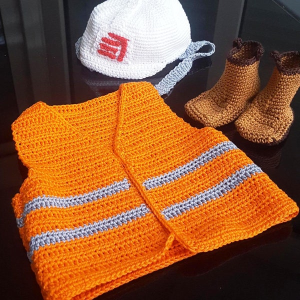 Cadeau de naissance personnalisé : tenue de chantier pour bébé avec casque, chasuble et bottes. Autres professions possibles