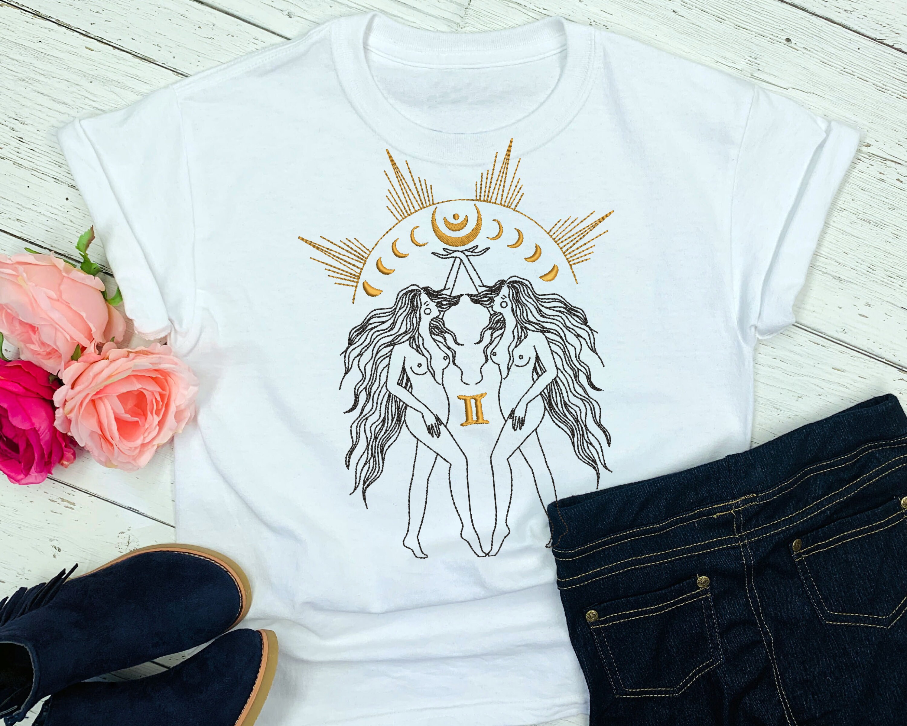 Gemini Embroidery Design for Machine Embroidery Zodiac Stars Etsy