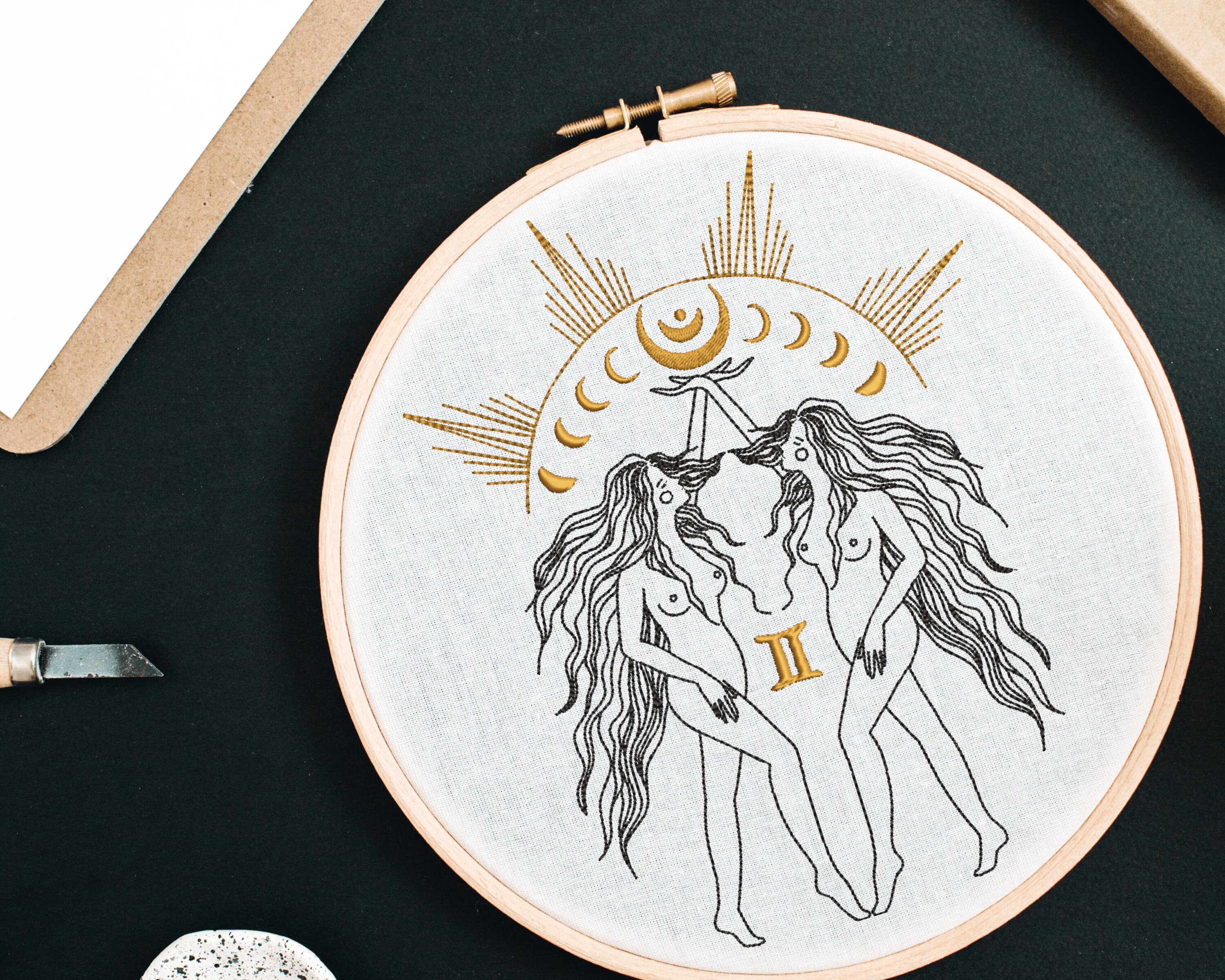Gemini Embroidery Design for Machine Embroidery Zodiac Stars Etsy