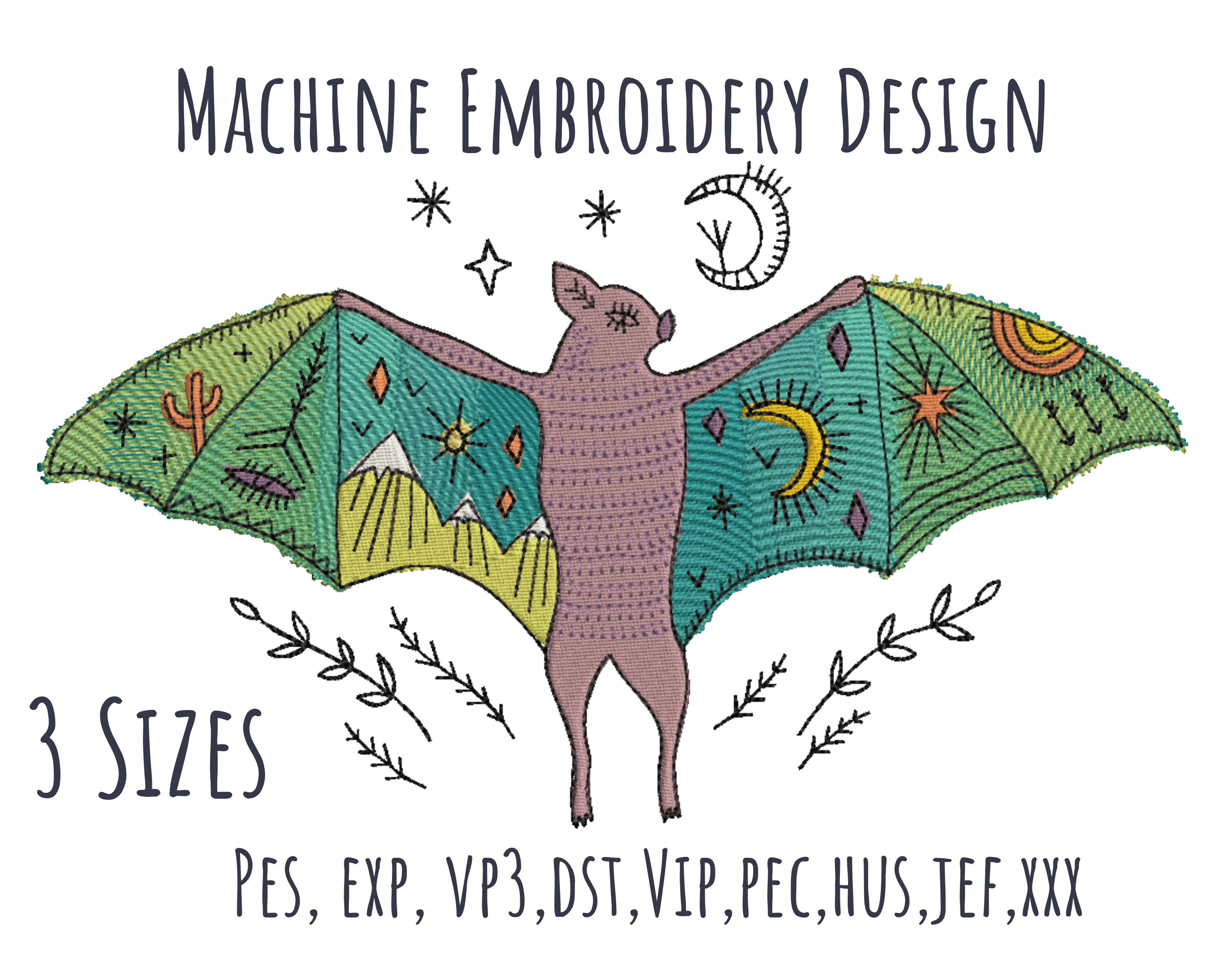 Bat embroidery design for machine embroidery 3 sizes 10  etsy israel