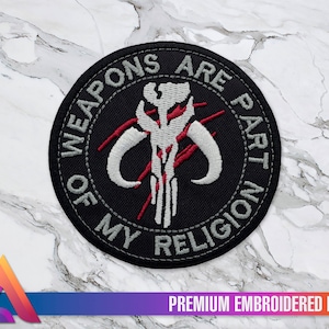 Weapons Are Part of my Religion Crest Emblem Iron-on Embroidery Patch - Mythosaur