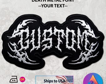 Custom Embroidered Death Metal Name Patch, Personalized Gift, Big Back Patch Size up to 11 inches (Iron-On, Hook Fastener)