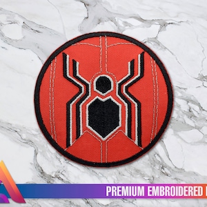 May include: A red and black embroidered patch featuring the Spider-Man symbol. The patch is circular and has a white outline. The text "PREMIUM EMBROIDERED PATCH" is printed below the patch.