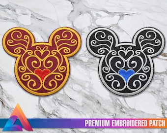 Mickey Mouse Ornament Baroque Ruby Gold Sapphire Silver Embroidered Patch (Mickey Mouse/ Minnie Mouse)