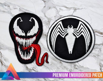Naszywka z logo Venom Symbiote na twarzy i klatce piersiowej, do prasowania, haftowana na rzep – Eddie Brock