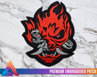 Cyber Demon Samurai Oni Hannya Mask Iron-On Embroidered Patch