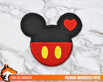 Aplique bordado de coração do Mickey Mouse, ideal para fantasia de cosplay (para aplicar com ferro de passar ou velcro)