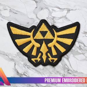 Zelda Hyrule Wingcrest Shield Iron-On Embroidered Patch, Triforce, Patches, Pins, Costume, Cosplay, Link's Awakening, Breath of the Wild