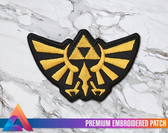 Zelda Hyrule Wingcrest Shield Iron-On Embroidered Patch, Triforce, Patches, Pins, Costume, Cosplay, Link's Awakening, Breath of the Wild