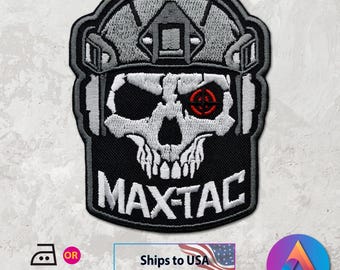 Custom Max-Tac Skull Bionic Eye Embroidered Patch, Cyberpunk Cosplay Gear (Iron-On or Hook Fastener)