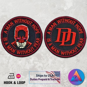 Custom Daredevil Quote Embroidered Patch "A Man Without Hope Is a Man Without Fear", Iron-On or Hook Fastener, USA Shipping - Duties Prepaid
