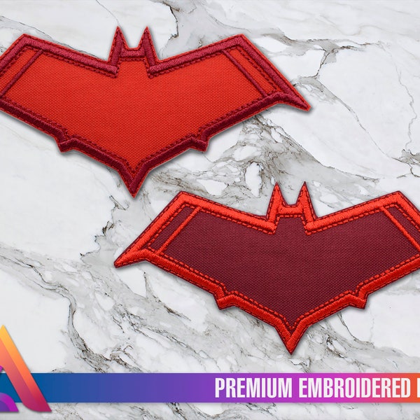 Red Bat Chest Batarang Emblem Logo Iron-On Embroidered Patch, Custom Patch, Sticker, Patches, Pins, Costume, Cosplay, Gotham, Jason Todd