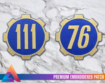 Fallout 76 and 111 Emblem Logo Gear Iron-On Embroidered Patch, Custom Patch, Embroidered Patches, Pins, Costume Cosplay Vault-Tec, Vault Boy