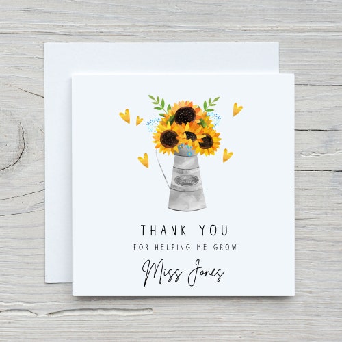 Thank you Teacher card personalised | Teacher | Nursery | end of term school teacher gift Sunflower