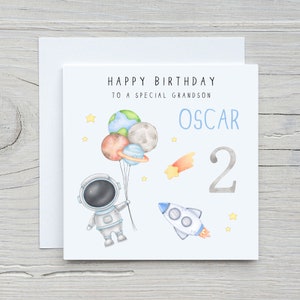 Astronaut Birthday Card Personalised, space theme rocket Grandson, Nephew, Son, Brother, Special little boy 1st 2nd 3rd 4th 5th etc