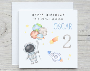 Personalised Astronaut Birthday Card, Space Rocket Theme kids son