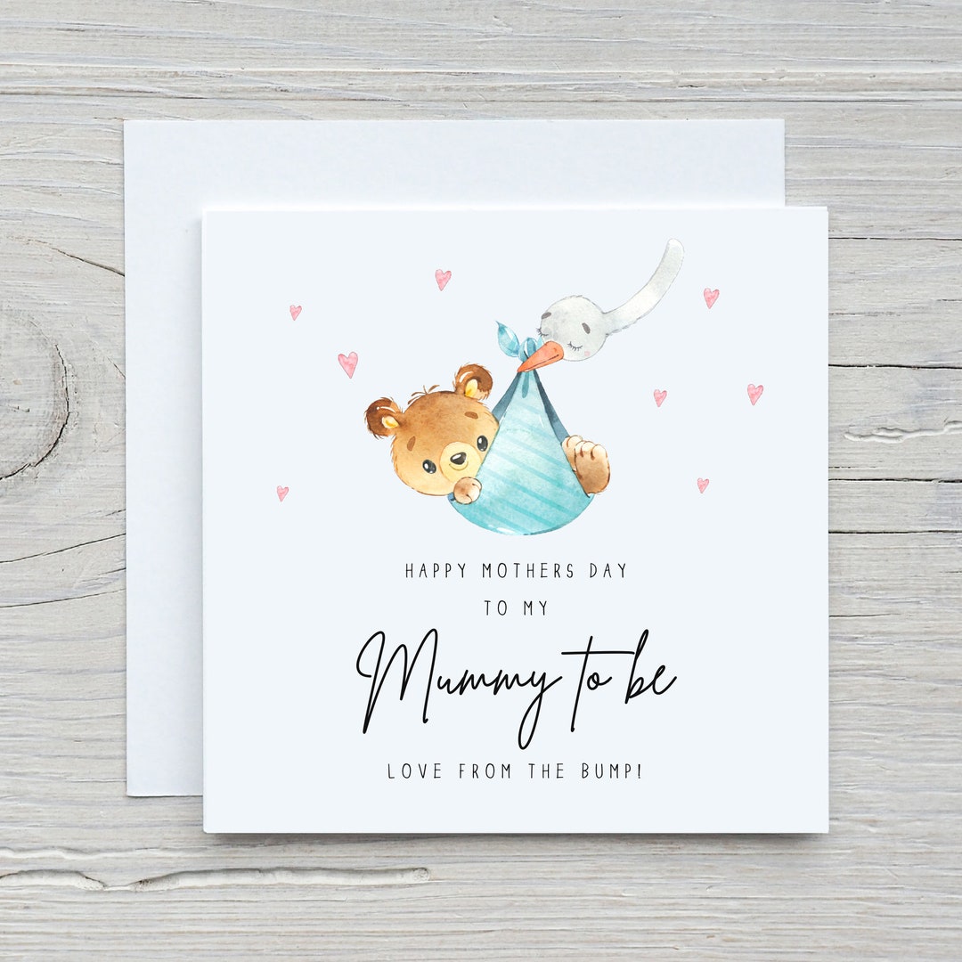 Mothers Day Card From the Bump Mummy to Be Stork Carrying Baby Bear Boy ...