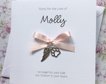 Pet bereavement card personalised paw and wing charms pet loss