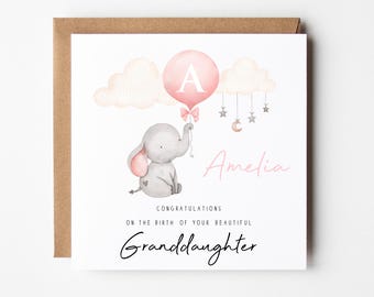 New Granddaughter Card personalised | Baby Elephant, Grandparents Congratulations
