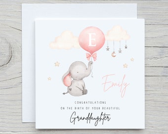 Personalised New Granddaughter Card baby elephant | New Grandparents Congratulations on your new Granddaughter