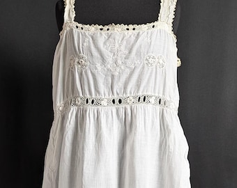 Post Edwardian Antique Fashion 1910s / 1920s Slip / Chemise / Petticoat With Embroidery & Irish Lace
