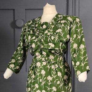 Green Graphic Print Vintage 1940s / 1950s Pure Silk Dress By ' Marcusa Styled By Marcus ' image 1