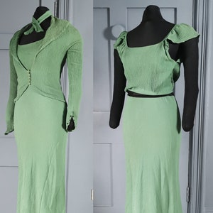 Stylish Vintage 1930s Art Deco Green Silk? Evening dress with jacket