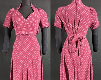 Vintage 1970s Does 1930s Art Deco Polka Dot Silk ? Evening Maxi Dress