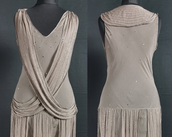 ALMOST PRISTINE - Antique / Vintage Draped Beaded Silk 1920s ' Flapper ' Party Dress