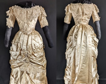 Antique Victorian dress pagoda sleeve bodice 1850s crinoline