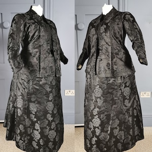 Smart Antique Post Edwardian / 1910s Floral Silk Mourning Walking Suit / Dress