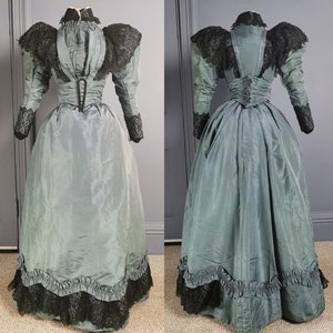 MUSEUM QUALITY Almost Pristine ! Victorian Antique Fashion  1890s Silk & Lace Visiting Dress