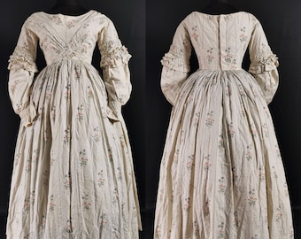 Exquisite Pre Victorian / Victorian Antique 1830s Floral Print Dress