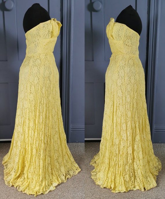Vibrant Vintage 1930s / 1940s Yellow Lace Evening… - image 8