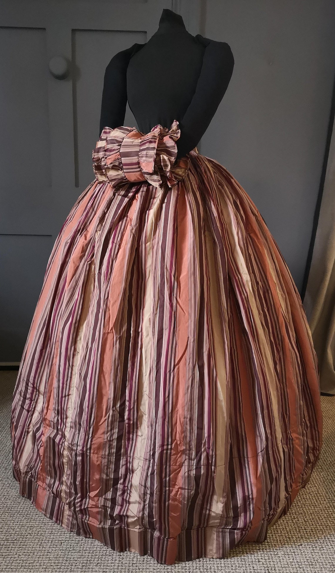 Stunning 1860s / Civil War Era Striped Silk Crinoline Skirt image 0