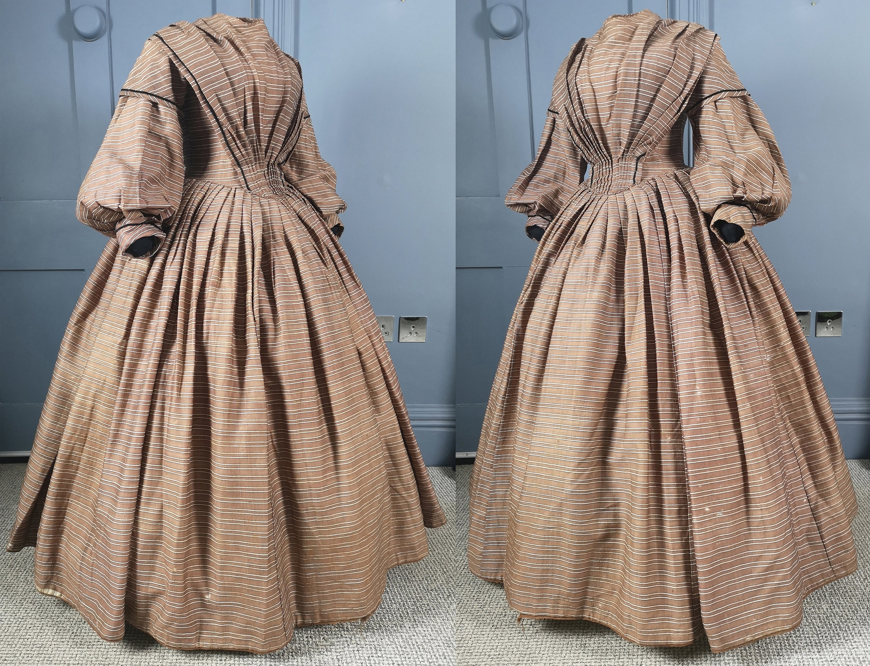 1850s Striped Silk Crinoline Day Dress ...