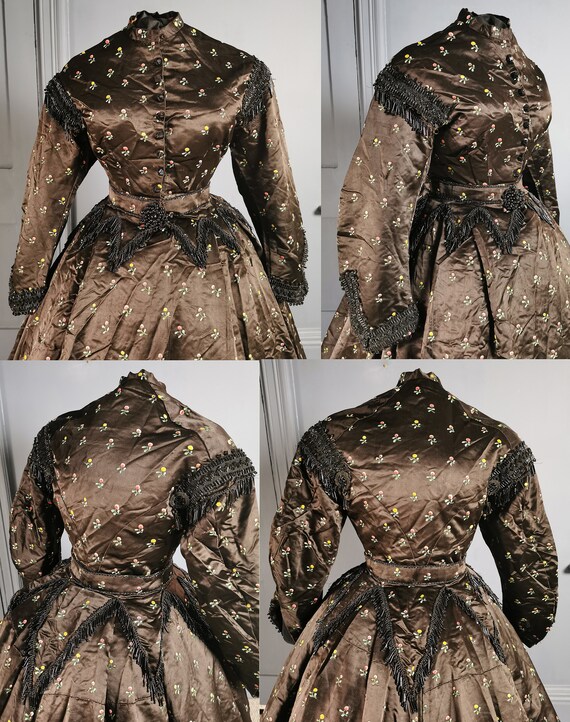 Victorian Antique Mid 1860s Hand Embroidered Silk… - image 5