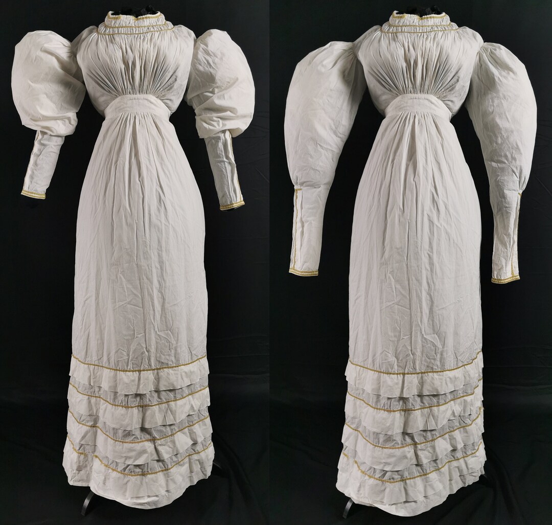 RARE Georgian Regency Antique 1820s Gigot Manga Verano Vestido