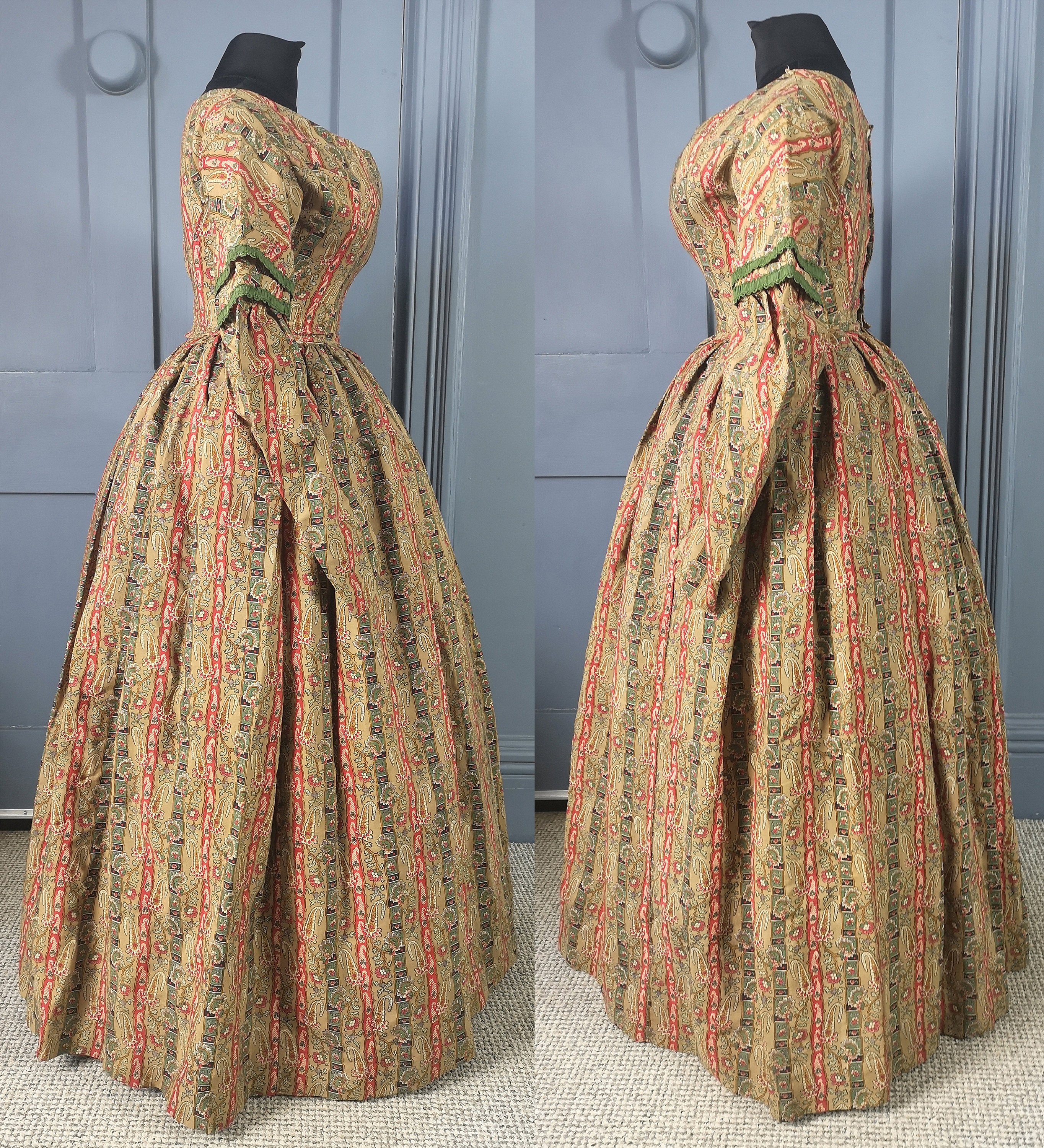 ドレス Original paisley pattern dress RARE 1830s ' Paisley ' Print Day Dress - Late Georgian