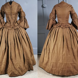 Victorian Antique 1850s Pagoda Sleeve Crinoline Silk Day Dress