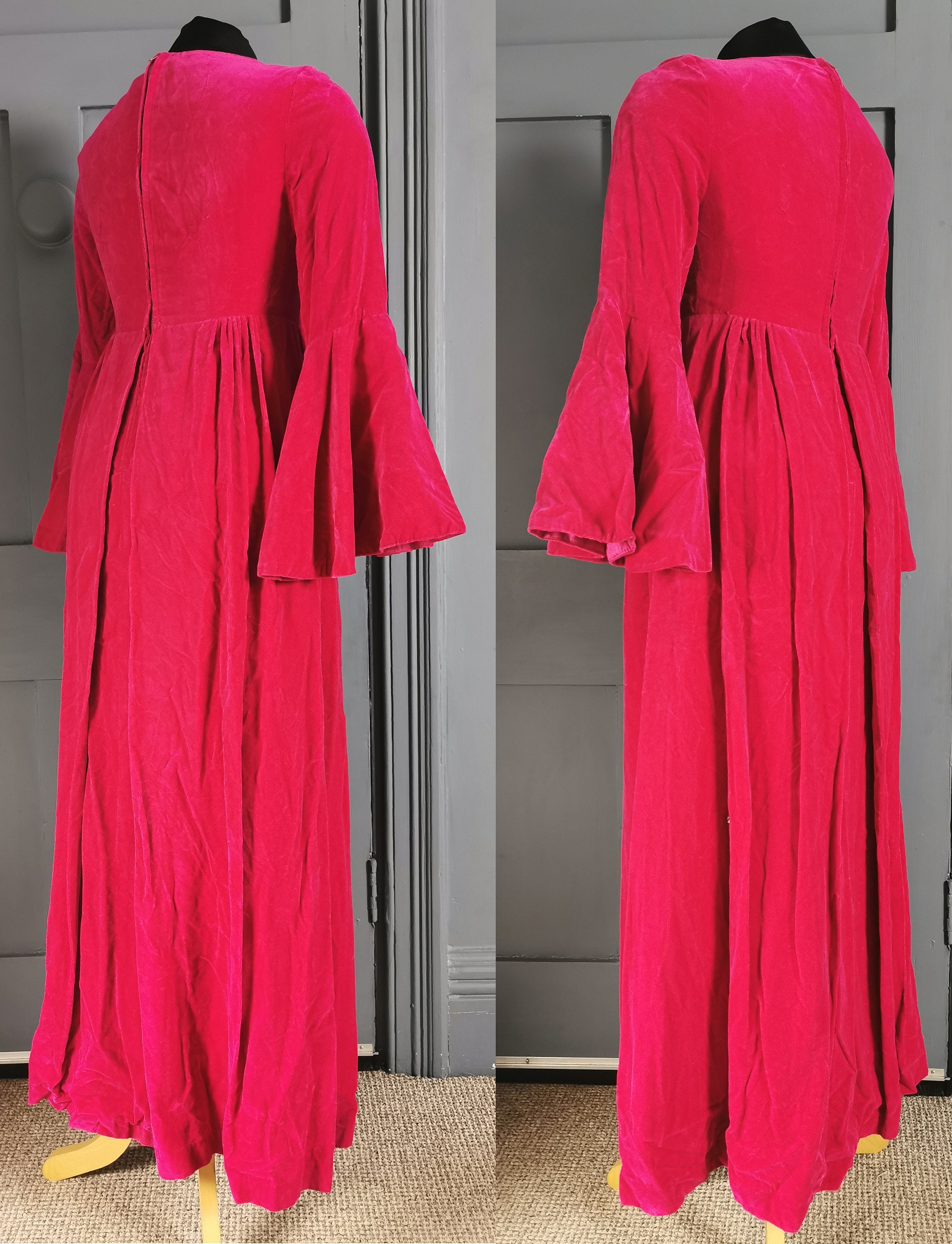 Vibrant Vintage 1960s Medieval Style Pink Velvet Evening Dress - Etsy