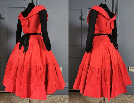 Vibrant Vintage 1950s Red Cupcake Party Dress - S… - image 3