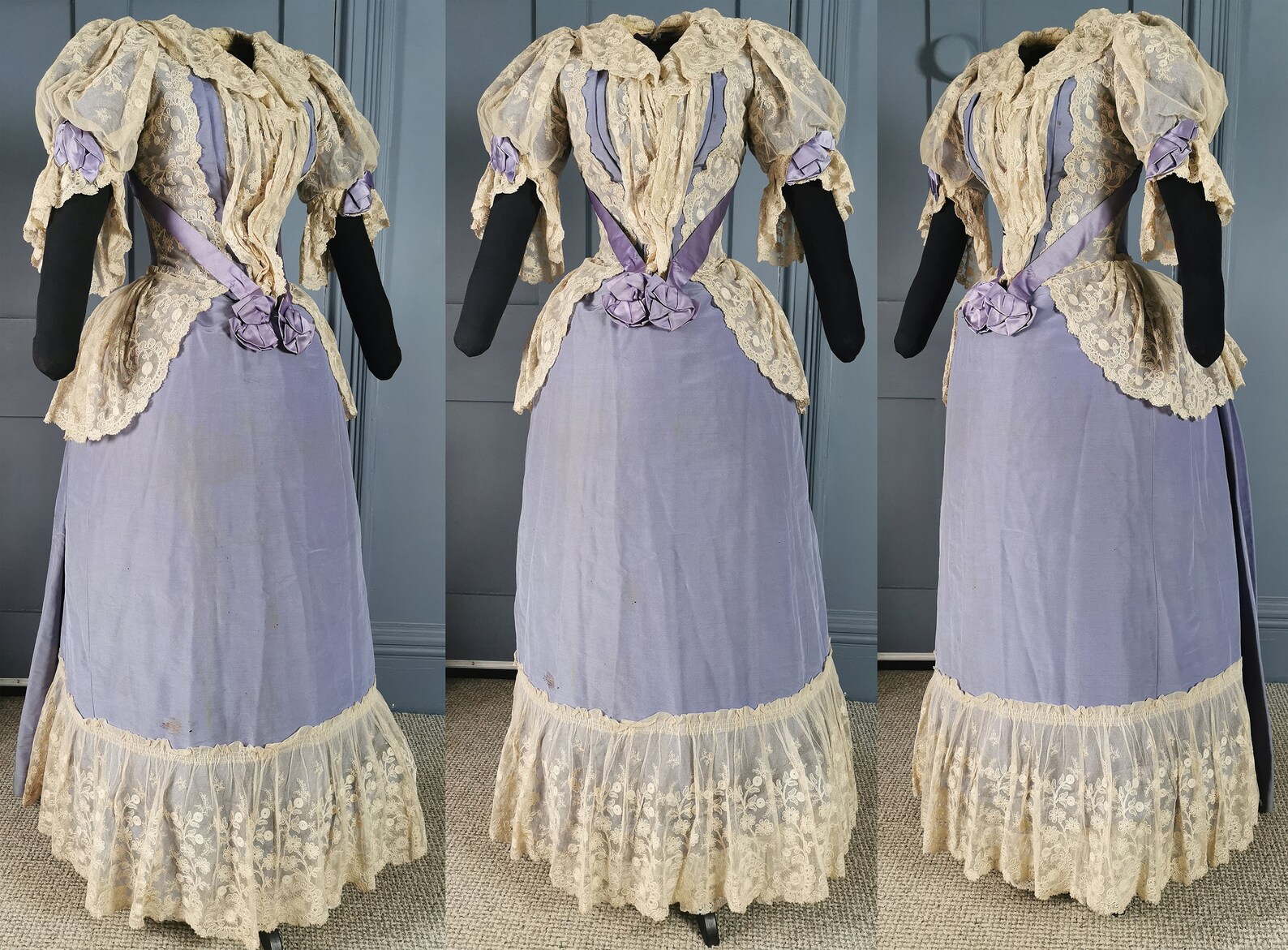 Stunning 1880s Lilac Silk & Lace Bustle Dress - Victorian Antique ...