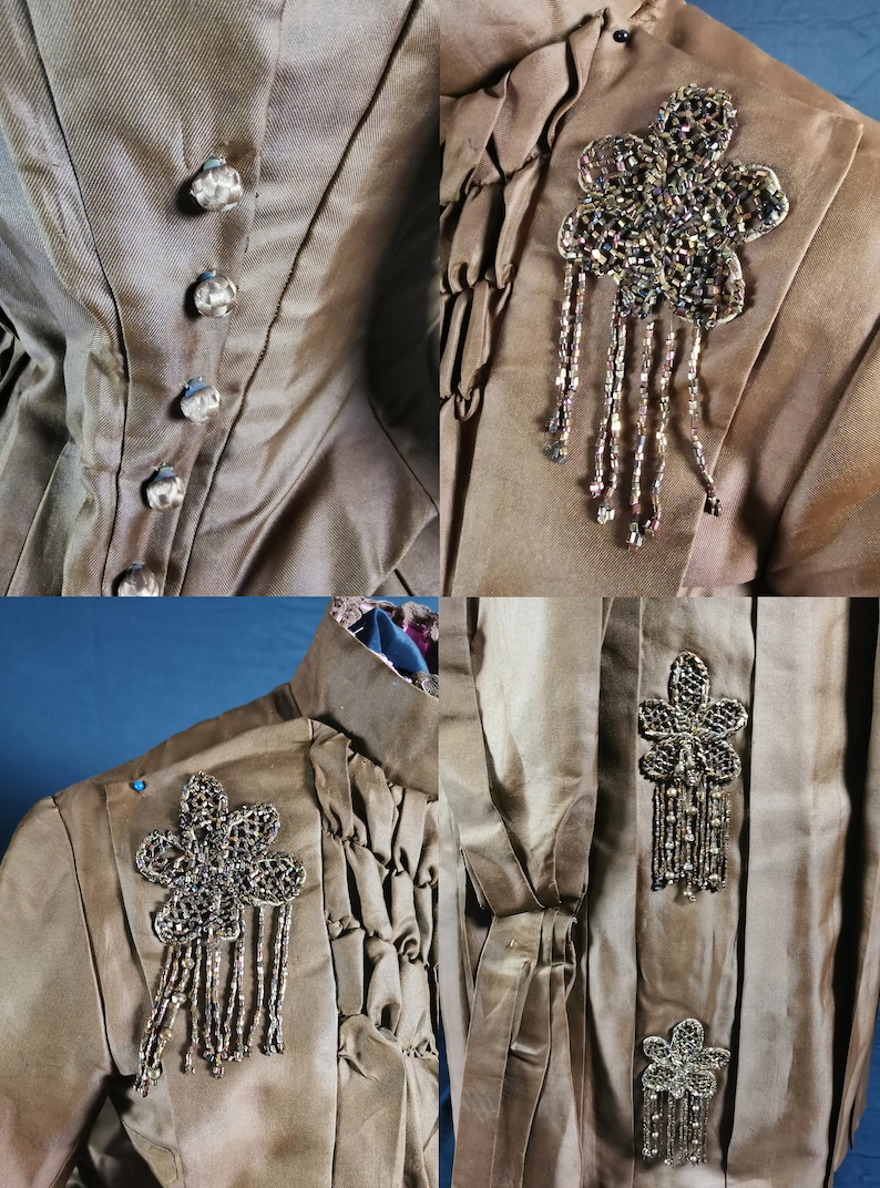 Stylish Victorian Antique 1880s Beaded Bustle Day dress image 3