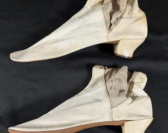 Victorian Antique Fashion c. 1850s Crinoline Era Leather Wedding Boots