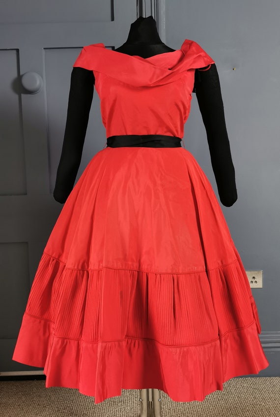 Vibrant Vintage 1950s Red Cupcake Party Dress - S… - image 1