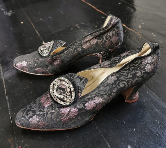 Glittering Antique 1910s / 1920s Floral Silk Eveni