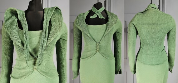 Stylish Vintage 1930s Art Deco Green Silk ? Eveni… - image 8