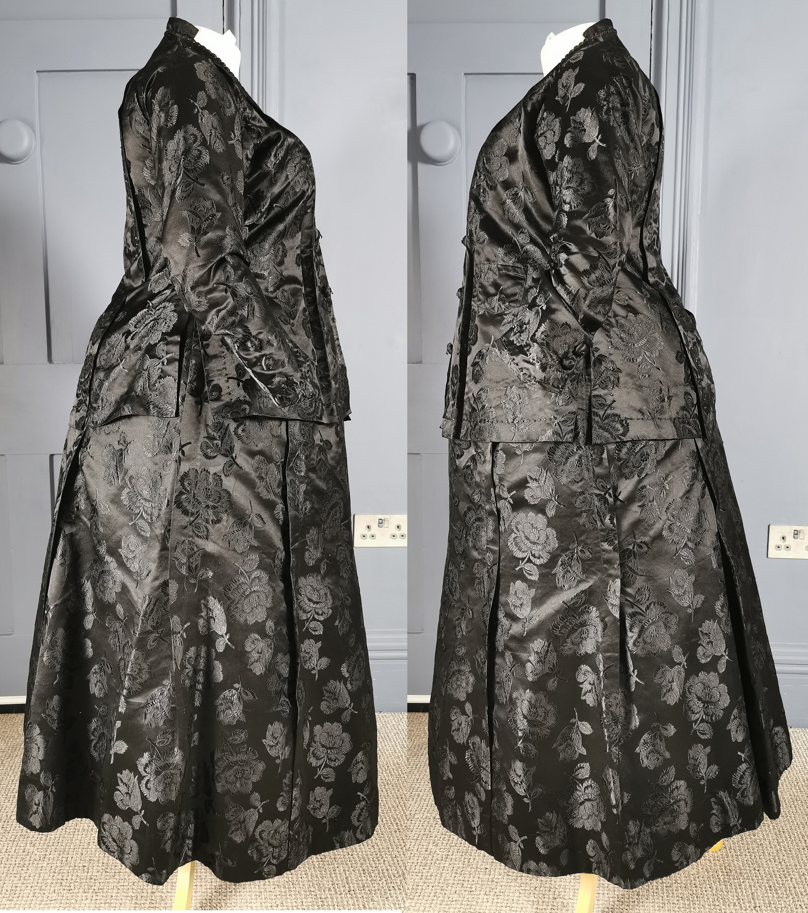 Smart Antique Post Edwardian / 1910s Floral Silk Mourning Walking Suit ...