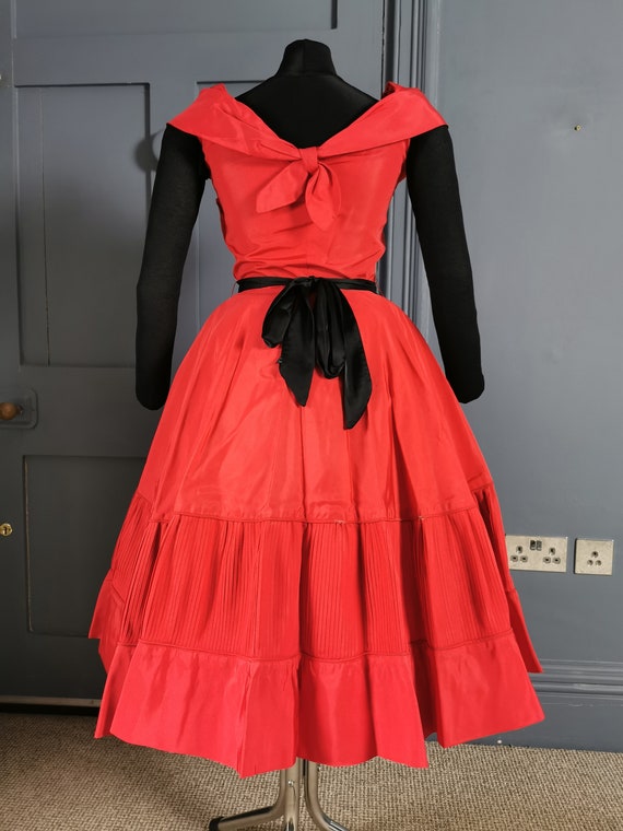 Vibrant Vintage 1950s Red Cupcake Party Dress - S… - image 4